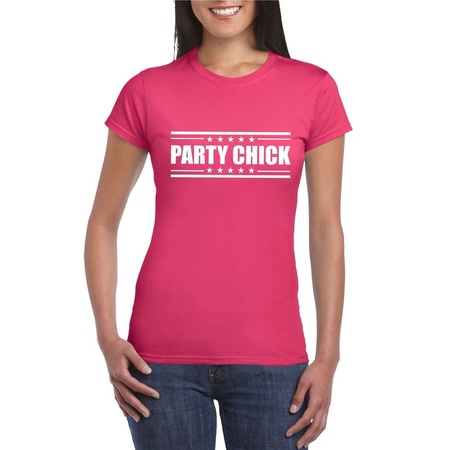 Party chick t-shirt fuchsia roze dames