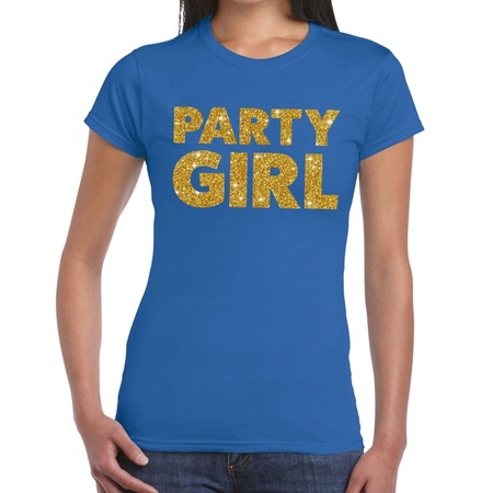 Party Girl glitter tekst t-shirt blauw dames