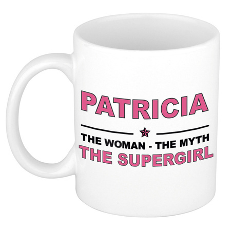 Patricia The woman, The myth the supergirl pensioen cadeau mok/beker 300 ml