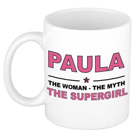 Paula The woman, The myth the supergirl pensioen cadeau mok/beker 300 ml