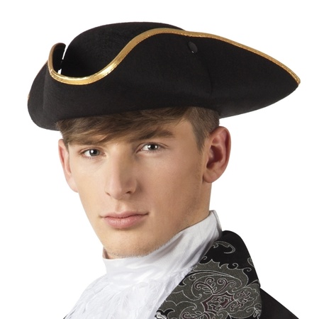 Black tricorn pirates hat for adults