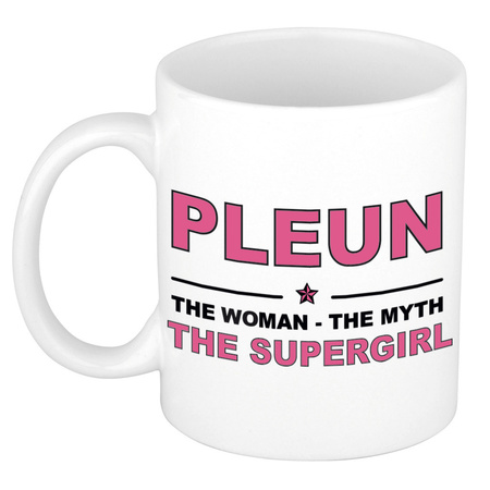 Pleun The woman, The myth the supergirl pensioen cadeau mok/beker 300 ml