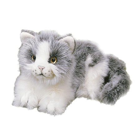 Liggende katten wit grijs pluche 20 cm