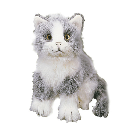 Zittende katten wit grijs pluche 20 cm