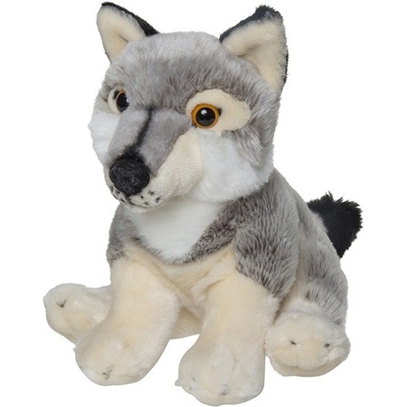 Wildedieren knuffels wolf grijs 22 cm
