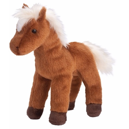 Pluche knuffel paard bruin met witte manen 20 cm
