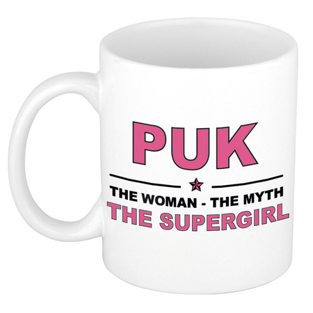 Puk The woman, The myth the supergirl pensioen cadeau mok/beker 300 ml