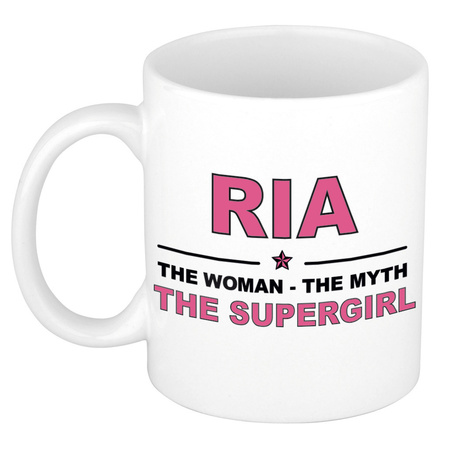 Ria The woman, The myth the supergirl pensioen cadeau mok/beker 300 ml