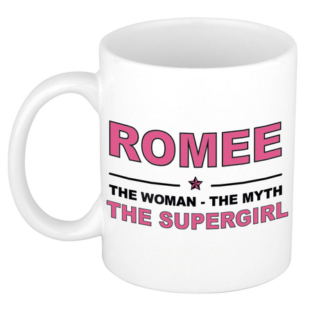 Romee The woman, The myth the supergirl pensioen cadeau mok/beker 300 ml