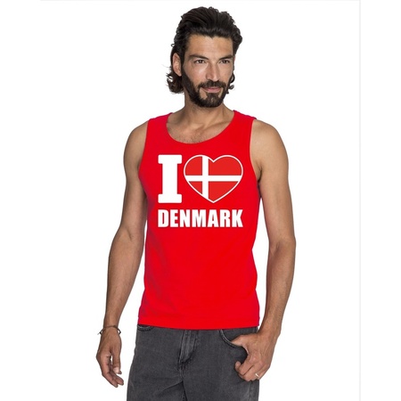 Rood I love Denemarken fan singlet shirt/ tanktop heren