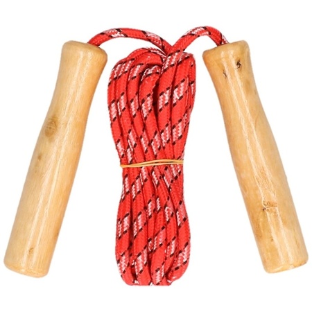 Rood springtouw met houten handvatten 236 cm