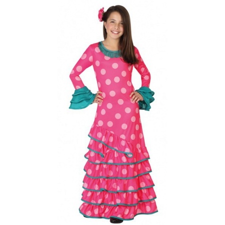 Spaans kinder kostuum roze/blauw