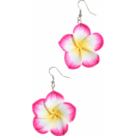 Oorbellen met Hawaii bloem in het roze