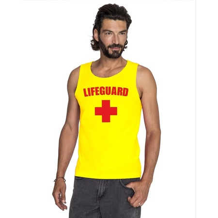 Verkleedkleding strandwacht mouwloos shirt geel heren