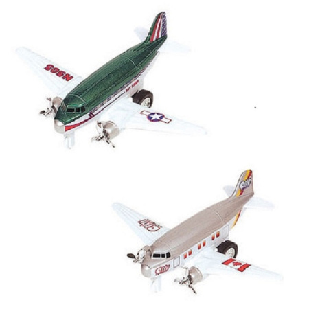 Speelgoed propellor vliegtuigen setje van 2 stuks groen en grijs 12 cm