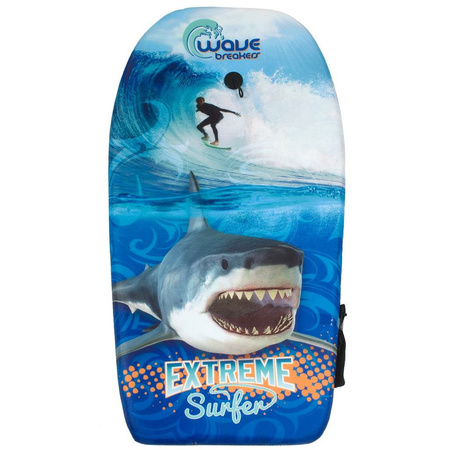 SportX Bodyboard - blauw - 83 x 40 cm - schuim - haai en surfer