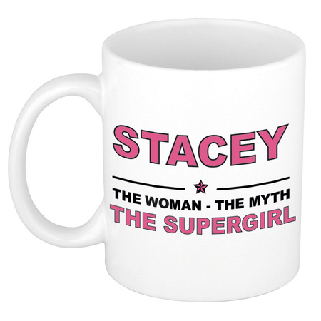 Stacey The woman, The myth the supergirl pensioen cadeau mok/beker 300 ml