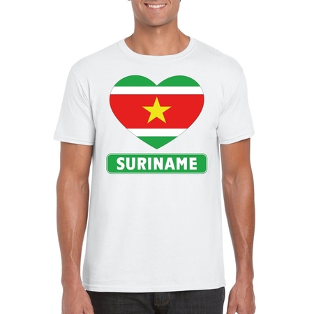 Surinaamse vlag in hartje shirt wit heren