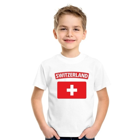 Zwitserse vlag kinder shirt wit