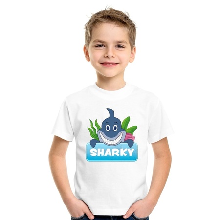 T-shirt wit voor kinderen met Sharky de haai