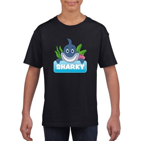 T-shirt zwart voor kinderen met Sharky de haai