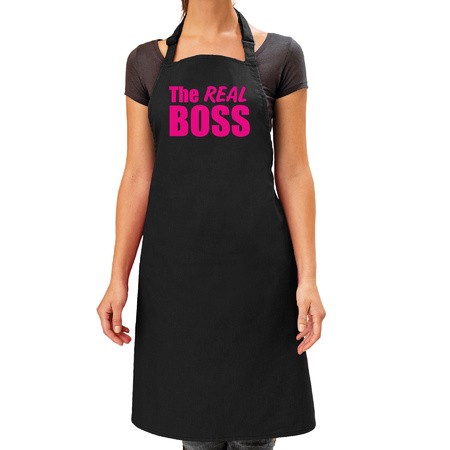 The real boss kitchen apron black/pink for women