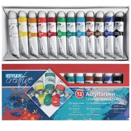 Toppoint acrylverf voor kinderen - 12x kleuren - 12 ml tubes - schilderen