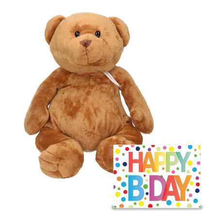 Verjaardag cadeau knuffelbeer 32 cm met XL Happy Birthday wenskaart