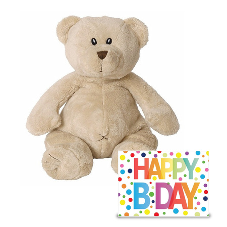 Verjaardag cadeau knuffelbeer 32 cm met XL Happy Birthday wenskaart