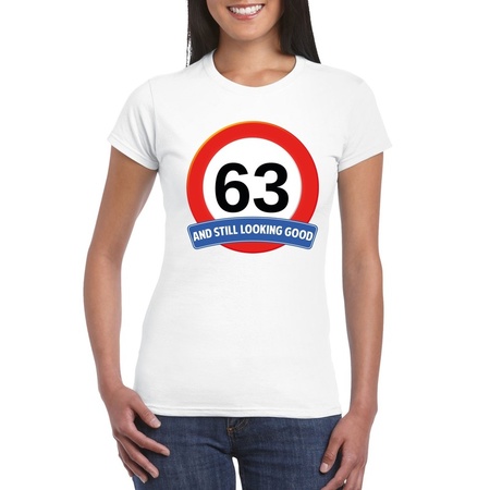 Verkeersbord 63 jaar t-shirt wit dames