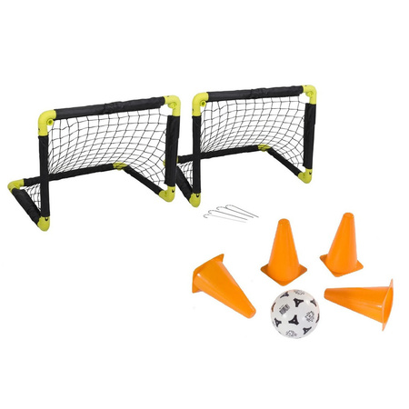 Voetbal set 2x opvouwbare voetbaldoelen 50 cm met bal en 4x pionnen