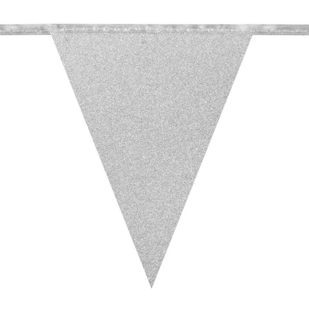 Zilveren glitter vlaggenlijn 6 meter