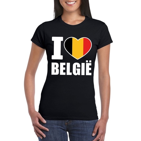 Zwart I love Belgie fan shirt dames