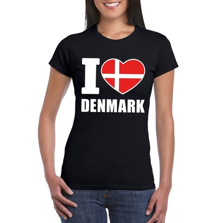 Zwart I love Denemarken fan shirt dames