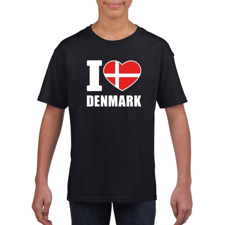 Zwart I love Denemarken fan shirt kinderen