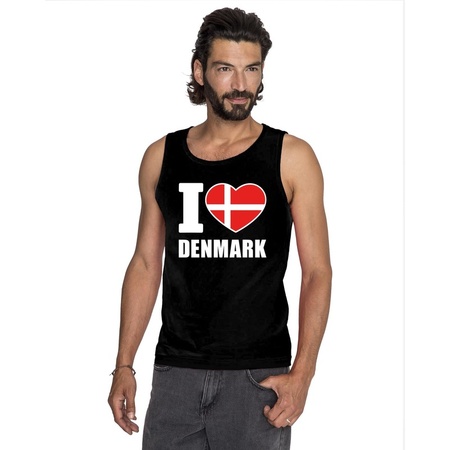 Zwart I love Denemarken fan singlet shirt/ tanktop heren