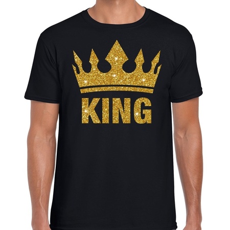 Zwart King gouden glitter kroon t-shirt heren