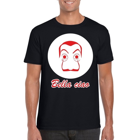 Zwart Dali t-shirt maat S met La Casa de Papel masker heren