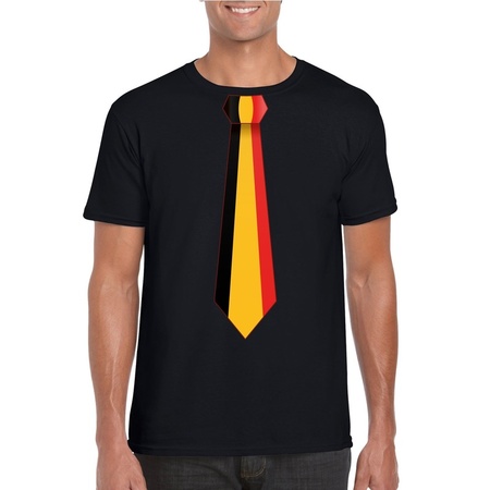 Zwart t-shirt met Belgie vlag stropdas heren