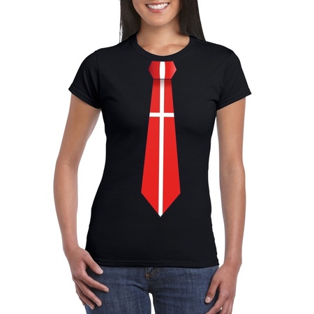 Black t-shirt with Denmark flag tie women