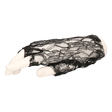 Black short lace gloves for adults