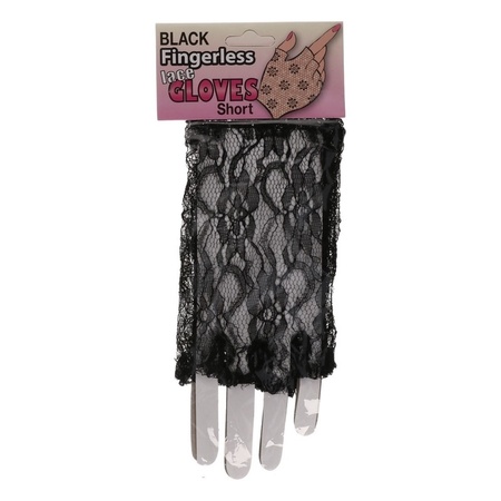 Black short lace gloves for adults