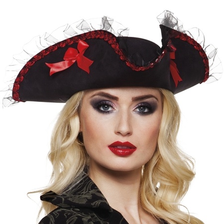 Black with red tricorn hat for adults