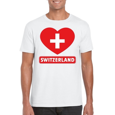 Zwitserse vlag in hartje shirt wit heren
